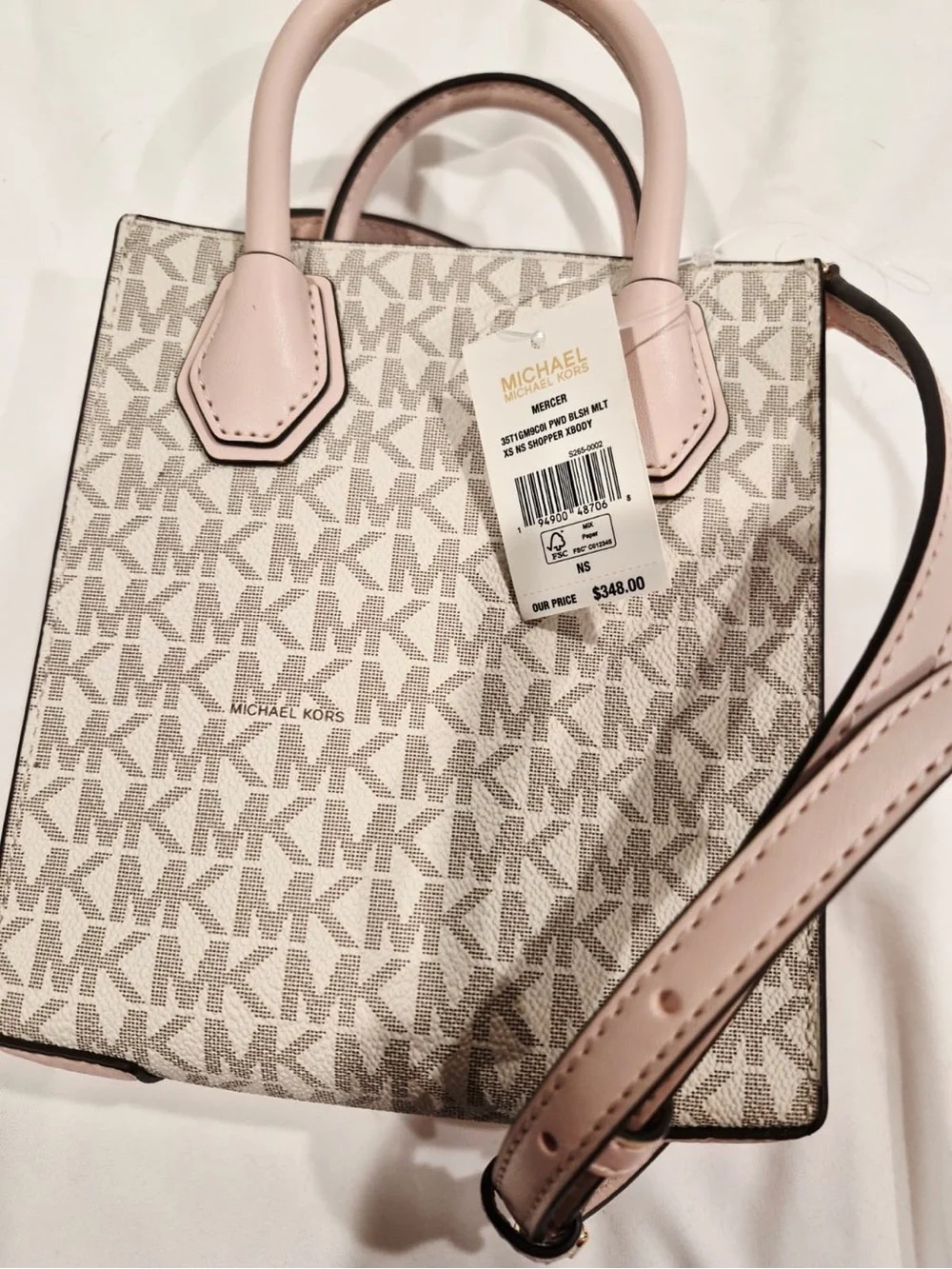 Michael Kors small  Beige Signature Canvas Tote with Light Pink Trim